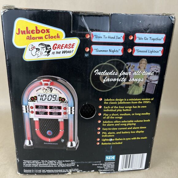 NIB Sound Design Miniature Jukebox Alarm Clock "GREASE is the Word" Video - Picture 2 of 11